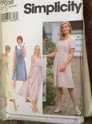 7038 SIMPLICITY EMPIRE FLARE TIED DRESS SS/  SLEEVELESS PATTERN 12-16
